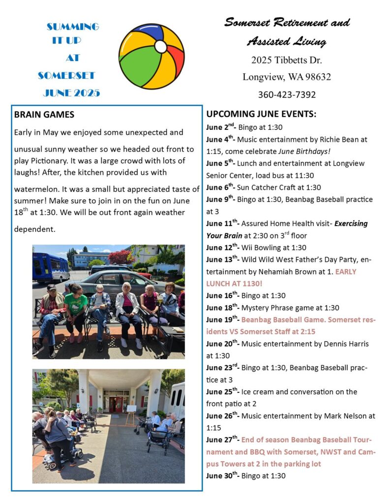 senior news, assisted living, senior living, retirement homes, senior homes, calendar, somerset, longview wa