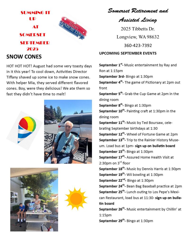 assisted living, senior living, retirement home, senior home, retirement community, senior news, somerset, longview wa, september 2025