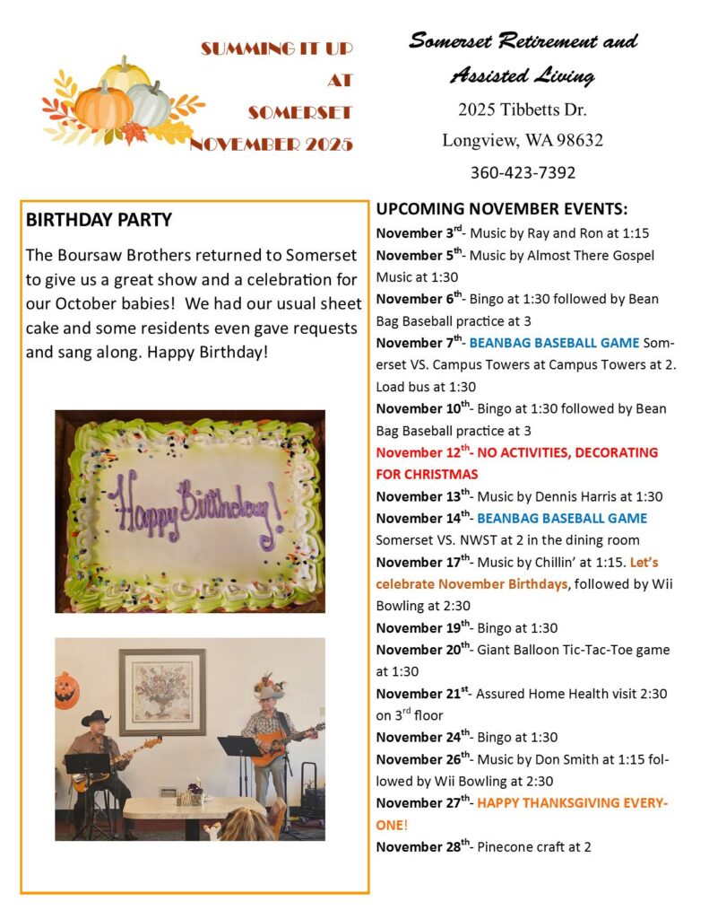 assisted living, retirement home, senior living, retirement community, senior news, senior activities, longview wa, somerset