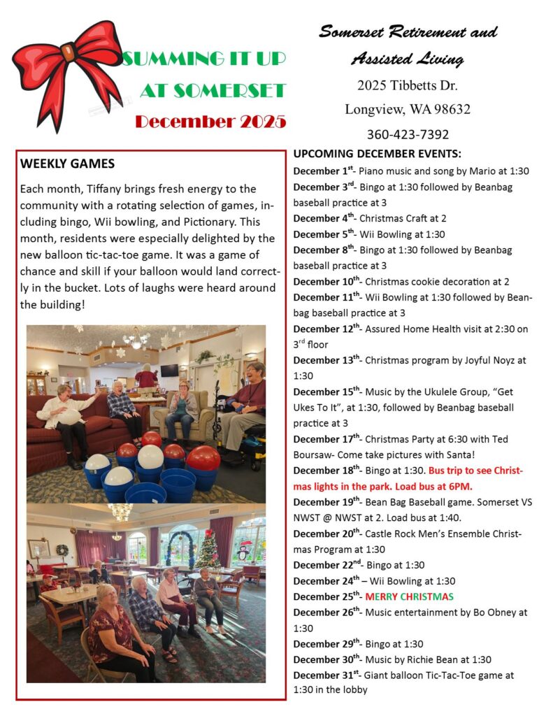 senior living, assisted living, senior news, retirement home, somerset, longview wa, december 2025