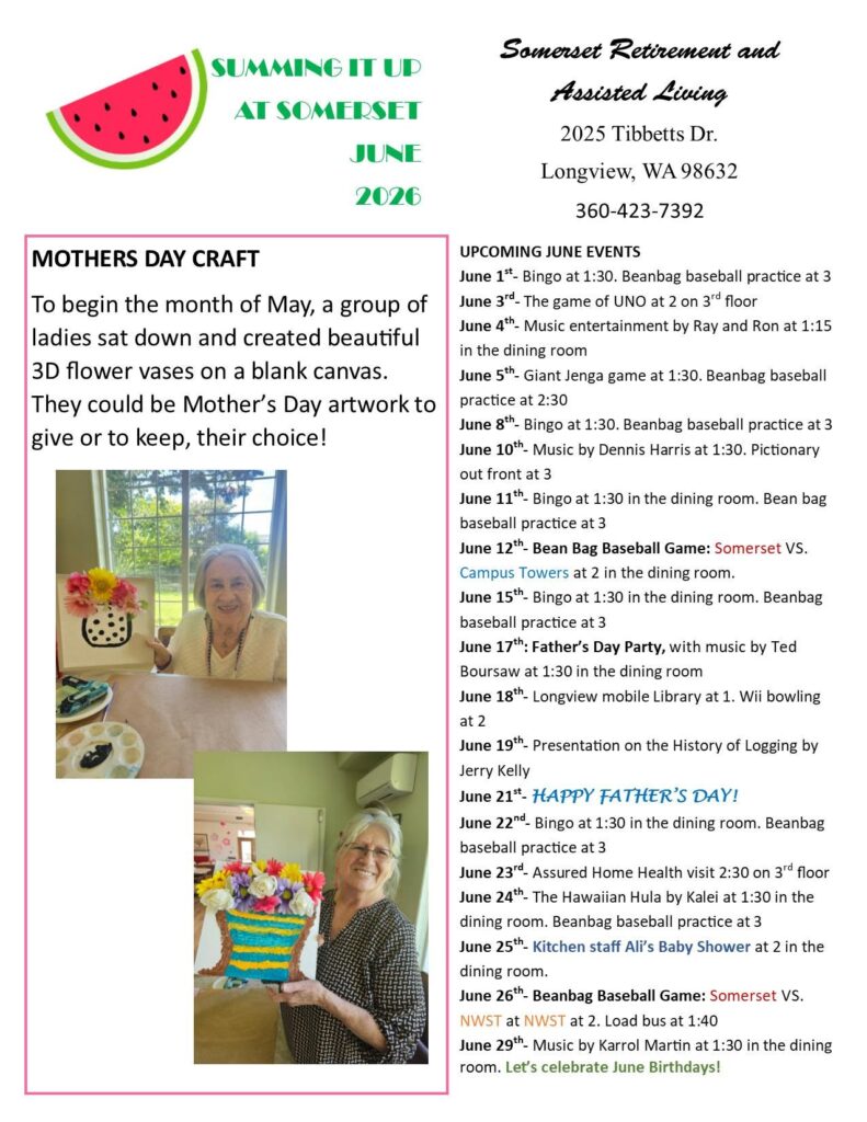 senior living news, assisted living news, retirement home, somerset, longview wa